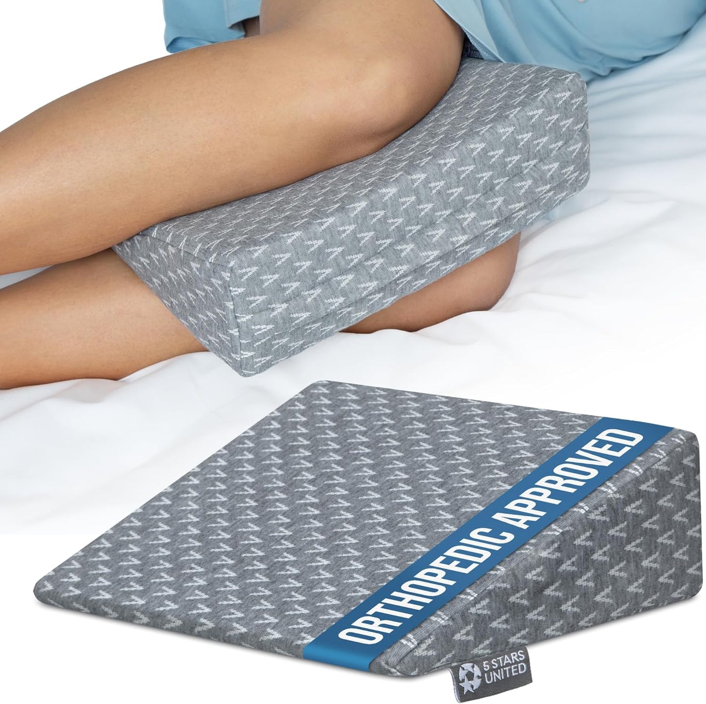 5 STARS UNITED Small Knee Pillow for Side Sleepers – Wedge Firm Foam Support for Belly, Back & Knees – Compact Maternity Cushion for Travel & Pregnancy Relief, Gray