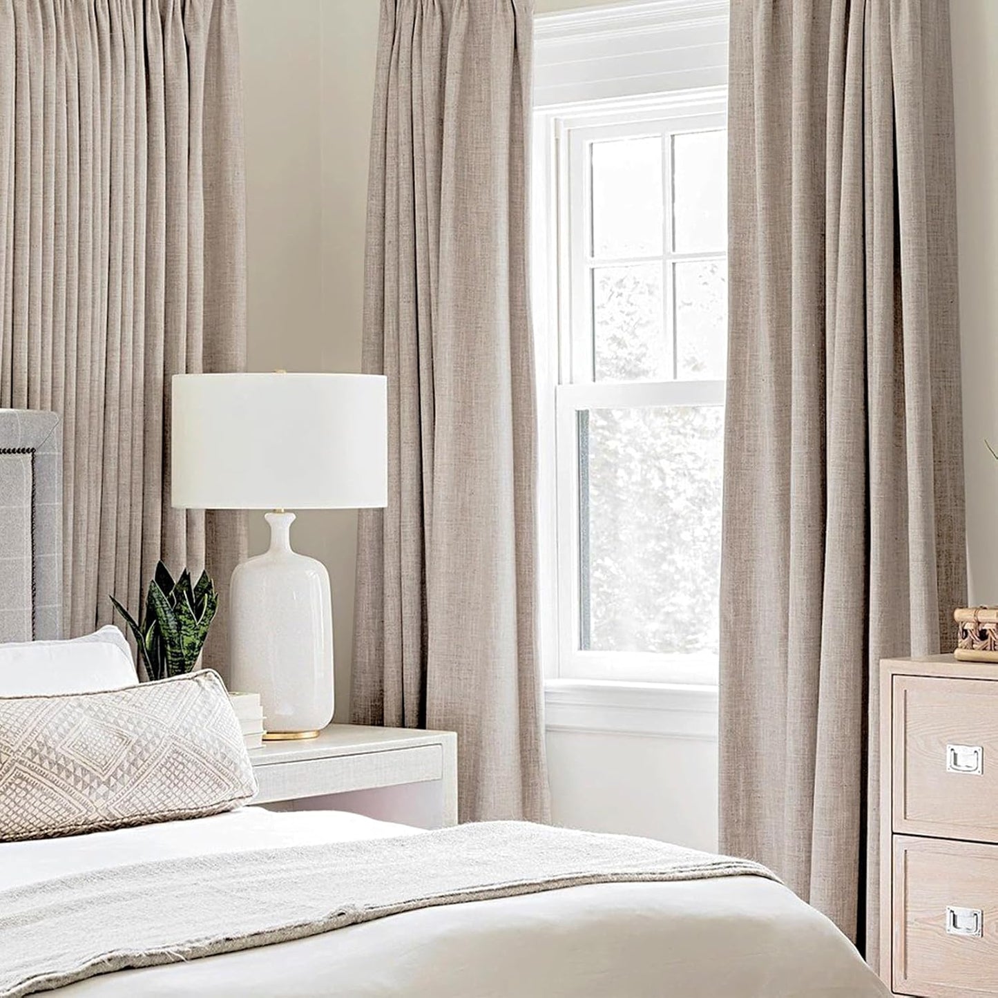 MIULEE Linen Blackout Curtains and Drapes 100% Room Darkening Thermal Insulated Grommet Window Panels with Coating 2 PCs W 42 x L 63 inches Khaki