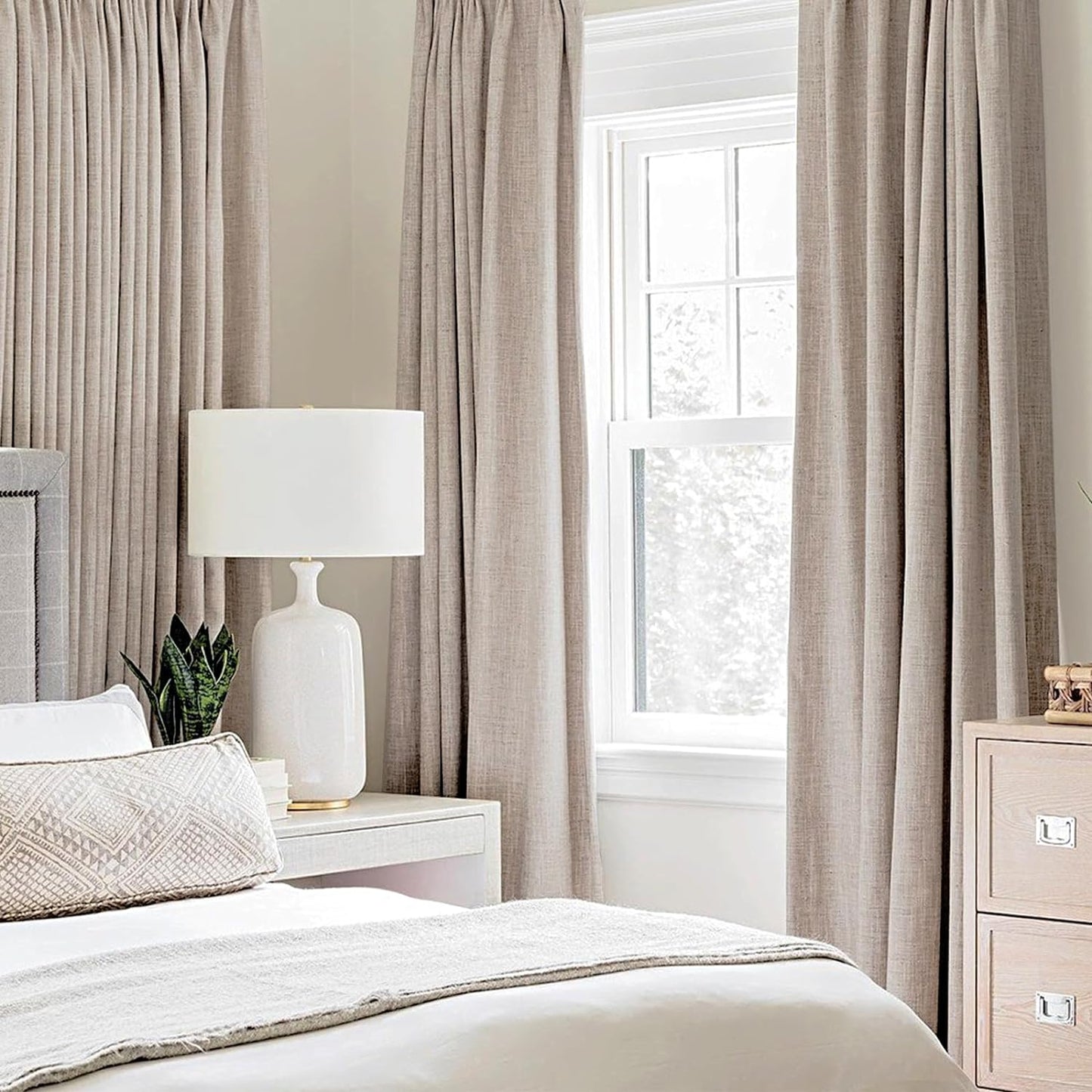 MIULEE Blackout Curtains for Bedroom Linen Texture Solid Thermal Insulated Natural Khaki Grommet Room Darkening Curtains & Drapes Luxury Decor for Living Room Nursery 52x63 Inch (2 Panels)