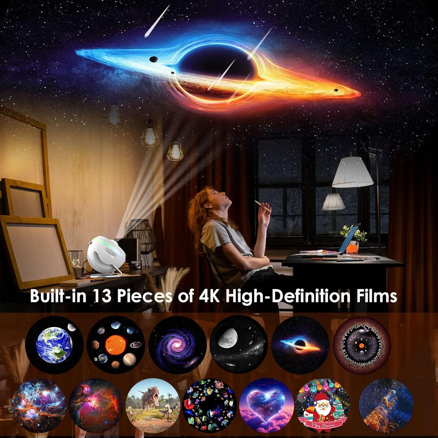 Galaxy Projector,13 in 1 HD Planetarium Star Projector for Bedroom,Star Projector Galaxy Light with Meteor Effects and Timer,LED Space Galaxy Lamp for Kids,Adults Bedroom Decoration,Ceiling,Gifts