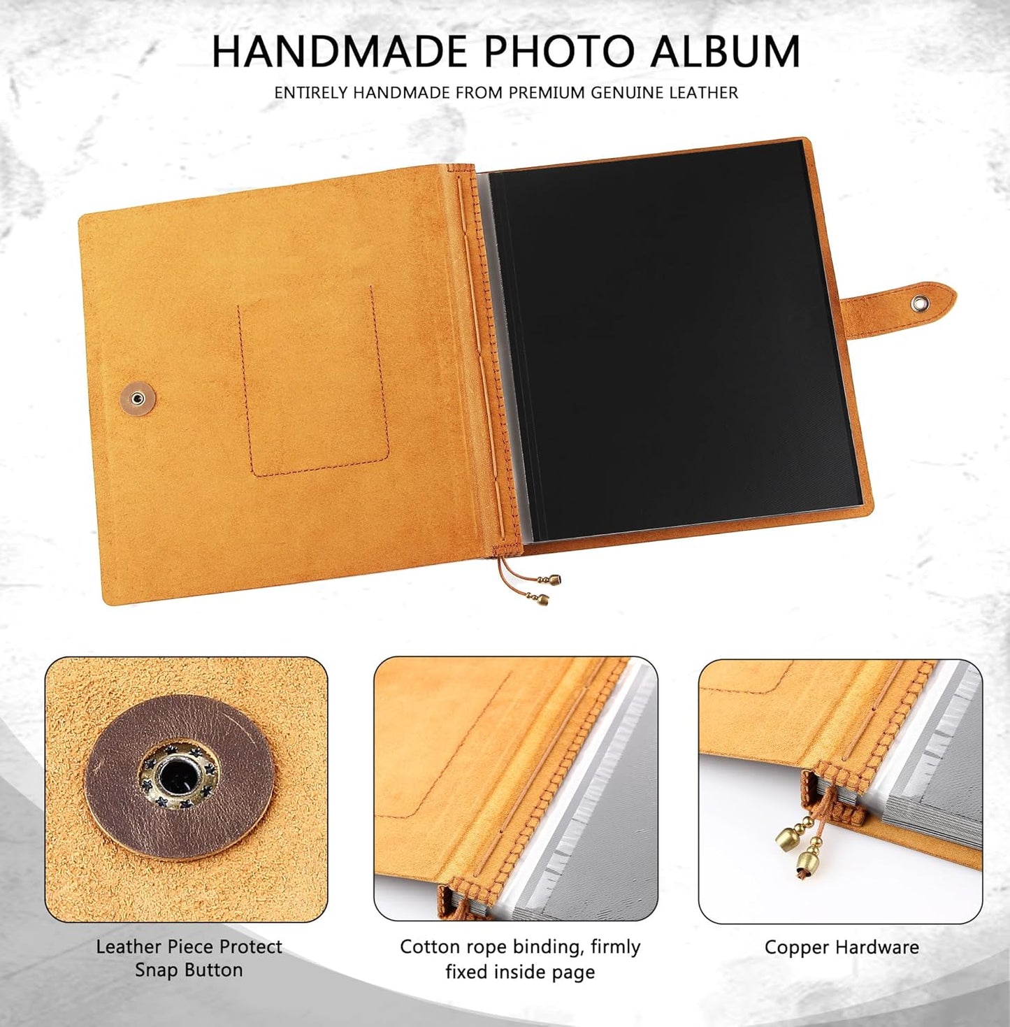 Leather photo Album Self Adhesive Pages, Handamde Leather Scrapbook Photo Album, Wedding Family Album, Holds 3x5, 4x6, 5x7, 6x8, 8x10 Photos - Brown