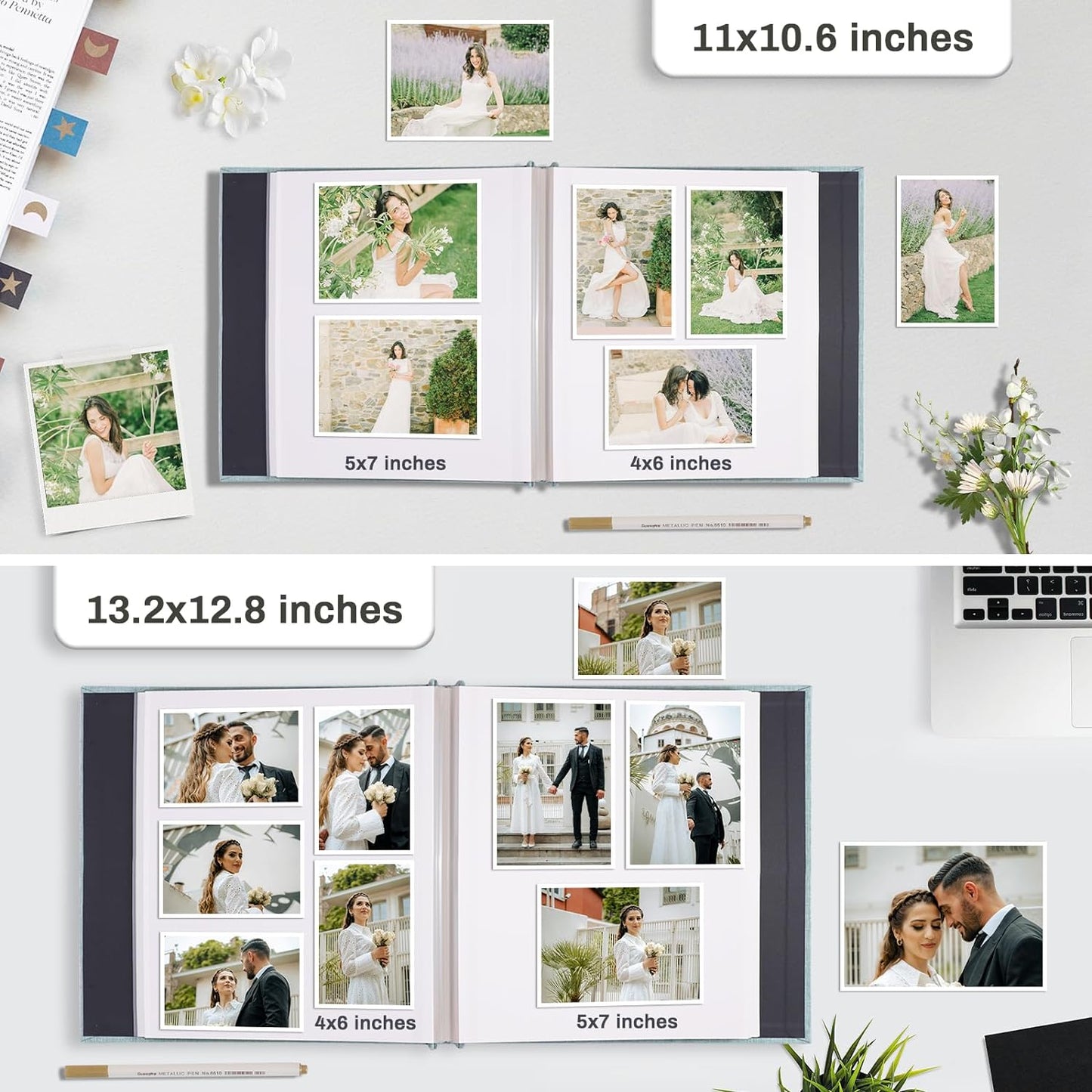 Photo Album Self Adhesive Pages Scrapbook Large Magnetic Photo Albums with Sticky Pages Scrapbooks for Wedding Baby for 4x6 5x7 8x10 Picture Photo Books 13.2x12.8 Purple 40 Pages