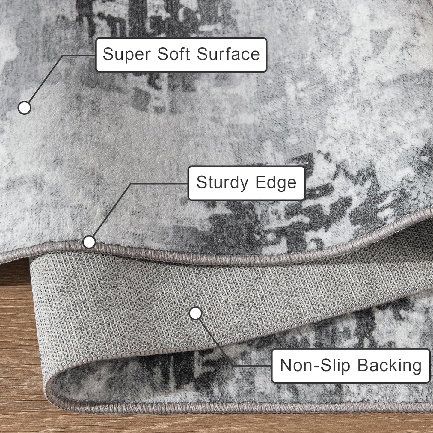 Entryway Rug 2x3 Grey Rug, Washable Abstract Small Rugs Non-Slip Low Pile Throw Rugs for Kitchen Floor, Front Door, Bedroom Bedside