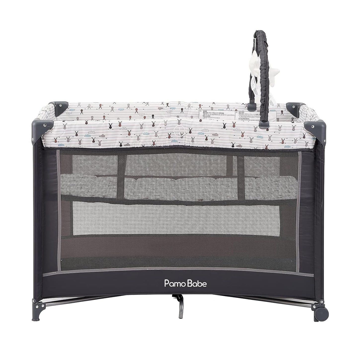 Pamo Babe Portable Playard,Sturdy Play Yard with Padded Mat and Toy bar with Soft Toys