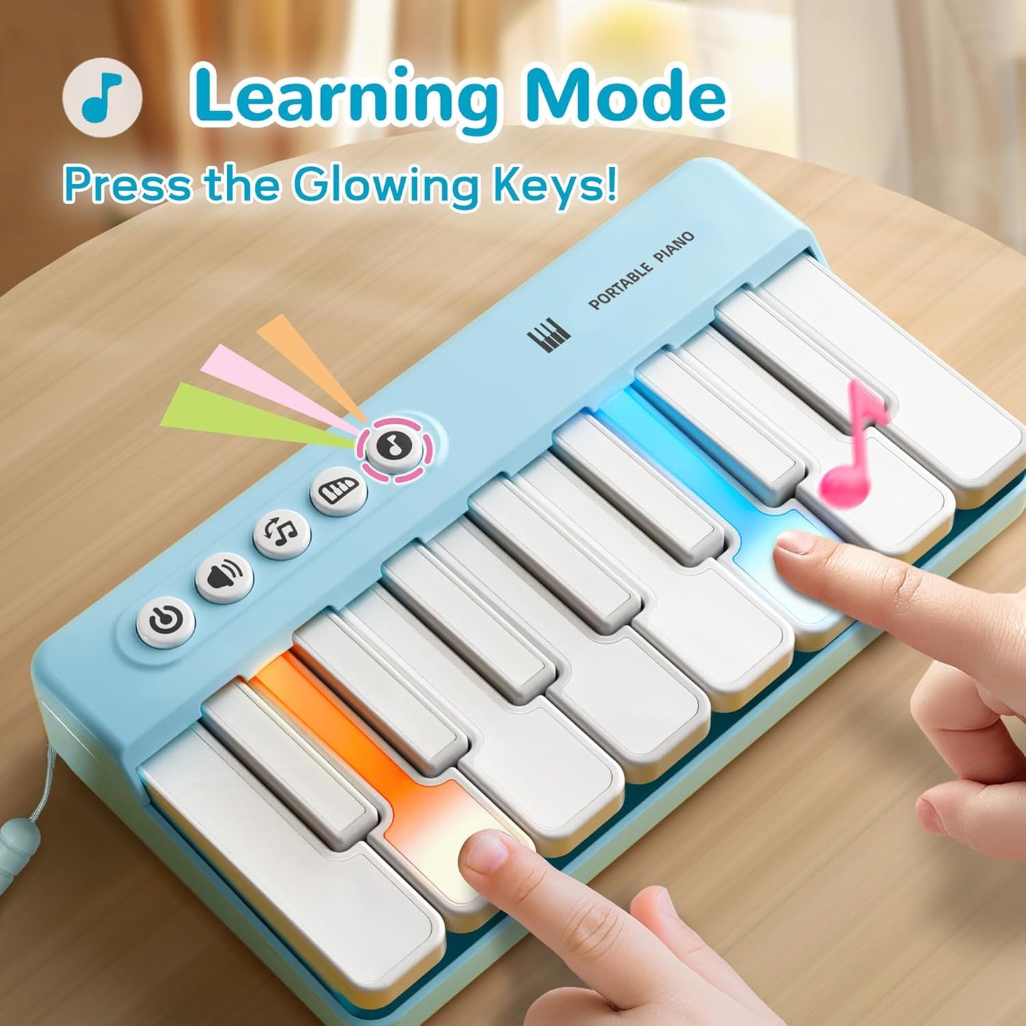 iPlay, iLearn Kids Mini Piano Toy W/Rainbow Lights, Portable Travel Piano Keyboard Toddlers Musical Instrument Learning Toys, Music Interactive Birthday Gift for 2 3 4 5 6 Year Old Boys Children