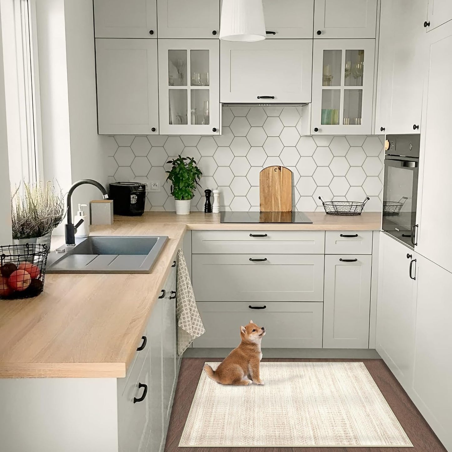 Moroccan Area Rug 2x3 - Washable Distressed Entryway Rug Non-Slip Small Rug, Soft Low-Pile Geometric Farmhouse Indoor Door Mat Floor Carpet for Entrance Bedroom Kitchen(2'x3',Ivory Beige)