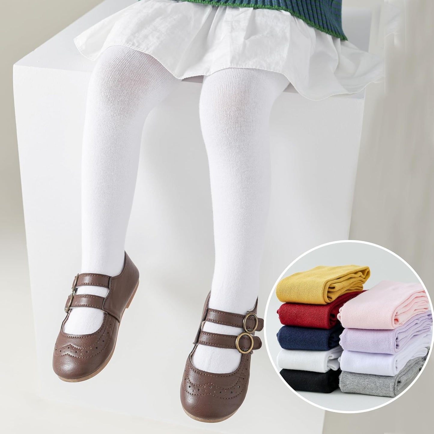 Marchare Baby Girls Tights Thick Cotton Solid Leggings Winter Warm Stockings With Non Slip Grips
