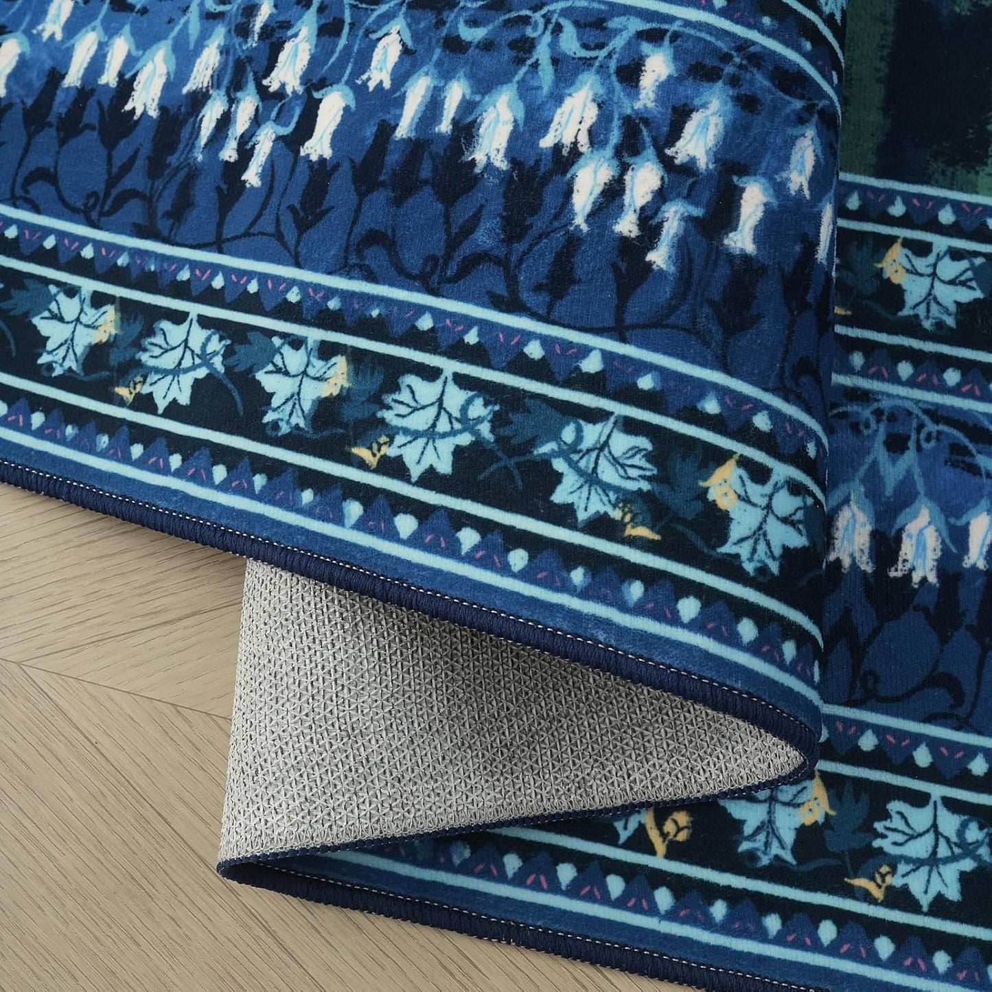 2x6 Runner Rug Impressionist-Style Vintage Kitchen Rugs Non Slip Washable Soft Carpet Runner for Kitchen Laundry Bedroom Bathroom, Blue