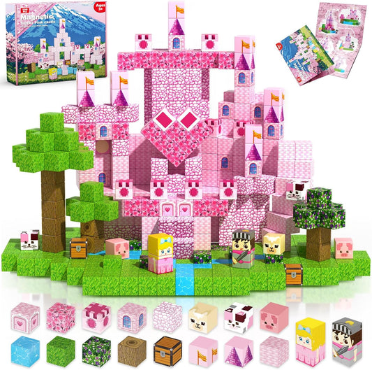 Magnetic Blocks - 100PCS Magnetic Building Block for Kids, Pink Princess Castle Magnet Cubes Sets, Princess Toys for Girls Ages 3 4 5 6 7 8-12 Holiday Birthday Gifts