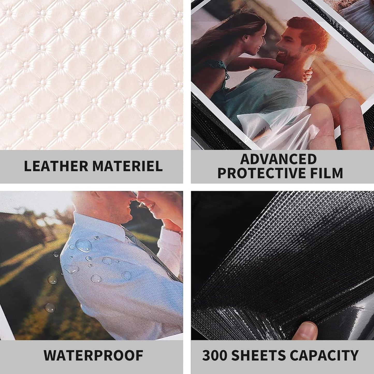 RECUTMS Photo Albums for 4x6 Photos Holds 300, 3 Per Pages Photo Picture Album PU Leather Button Grain Cover, Horizontal Photos Record Family Wedding Anniversary Baby Holiday Travel Album Champagne