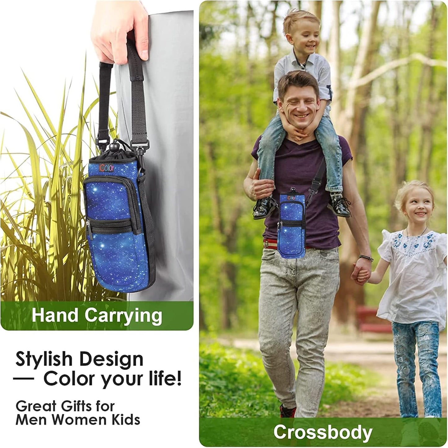 icolor Water Bottle Carrier Bag with Strap 25/32/40 oz Crossbody Bottle Holder with Phone Pocket Sling Sleeve Insulated Neoprene Water Bottle Pouch for Walking Travelling