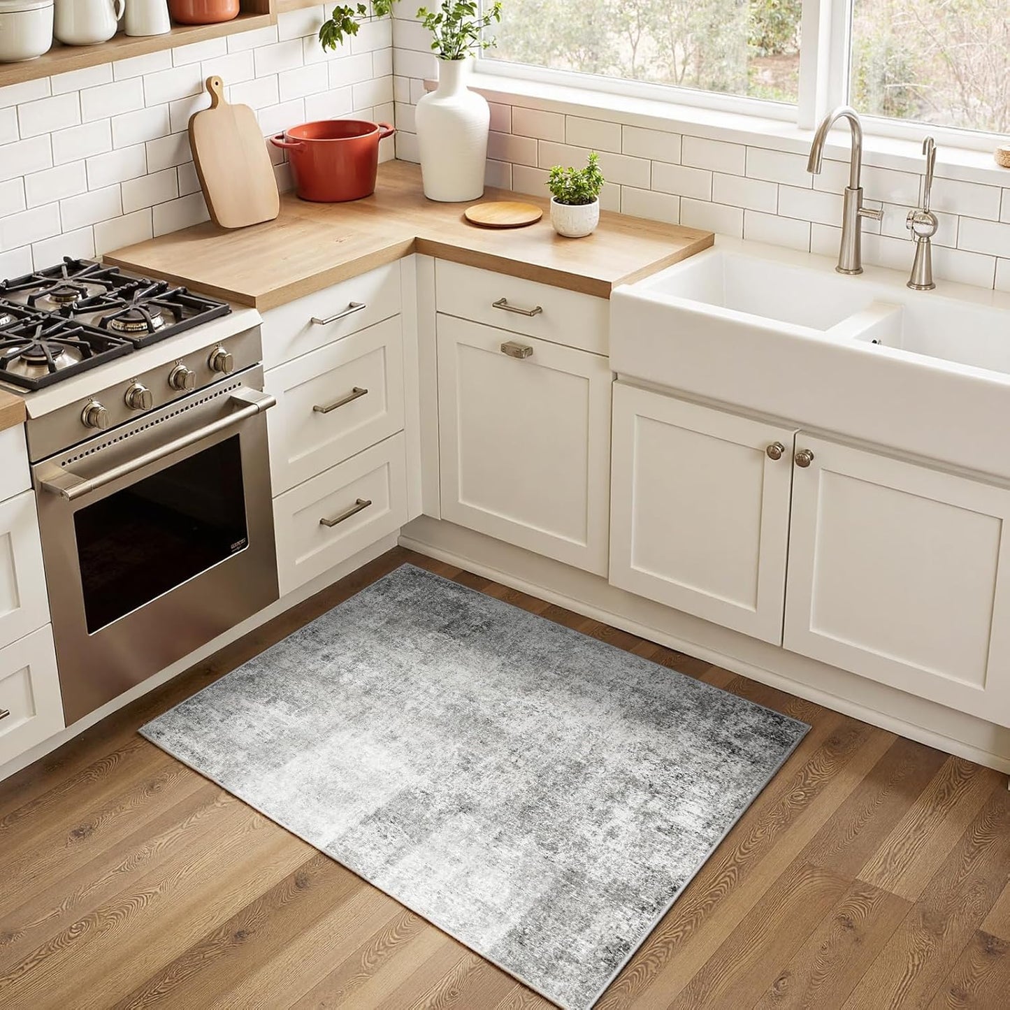 Washable Area Rugs 2'x3' Non-Slip Modern Abstract Soft for Living Room Entryway Bedroom Nursery, Print Pattern, Gray White Grey