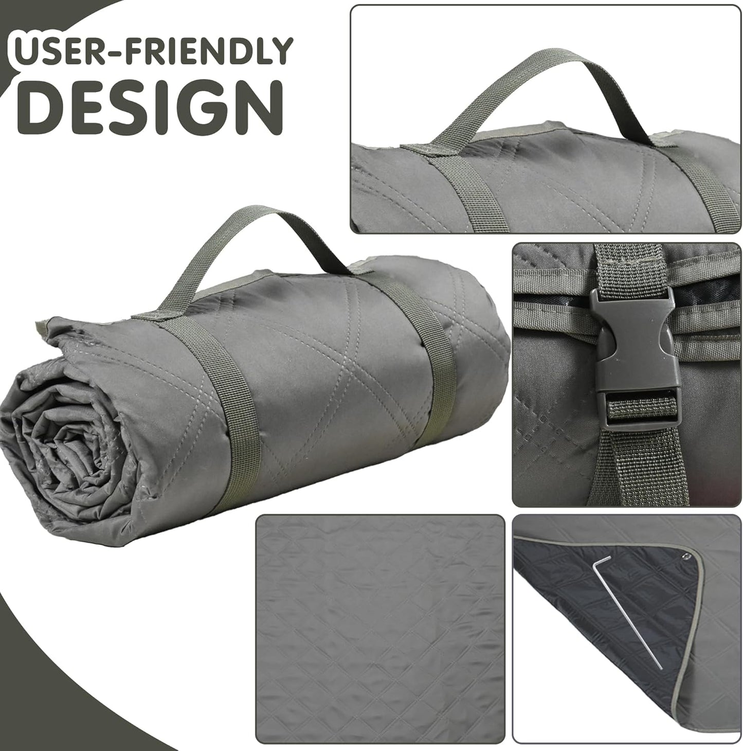 Waterproof Picnic Blanket 80 * 60 in Portable with Carry Strap for Beach Mat or Family Outdoor Camping Party, Park Blanket for Grass Park, Hiking, Travel