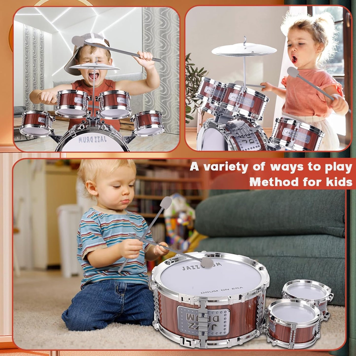 Kids Drum Set, Toddler Jazz Drum Kit Music Toys 5 Drums Percussion Musical Instruments Birthday Early Education Xmas Gift Toys for 3 4 5 6 Year Old Girls Boys