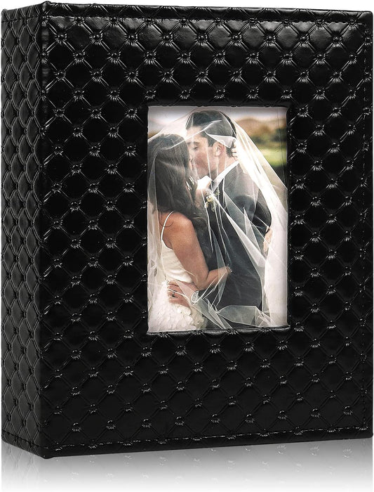 RECUTMS 4x6 Photo Album Can Hold 200 Photos Black Inner Page Button Grainy Leather Pocket Album Small Commemorative Photo Book 4x6 Valentine’S Day Gift Wedding Birthday Small Photo Albums (Black)