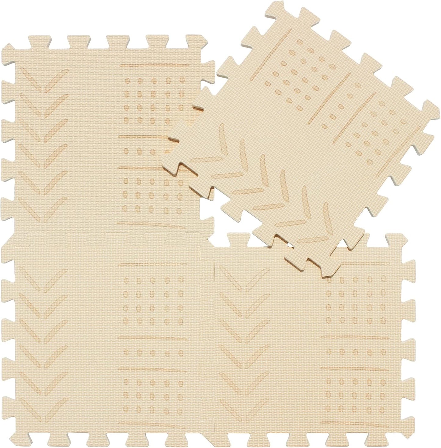 qqpp EVA 18 Tiles Baby Play Mat for Playing, Interlocking Foam Floor Mats for Tummy Time & Crawling, Puzzle Flooring Tiles with Laser Pattern for Kids. Beige. QL-91(J) b18N