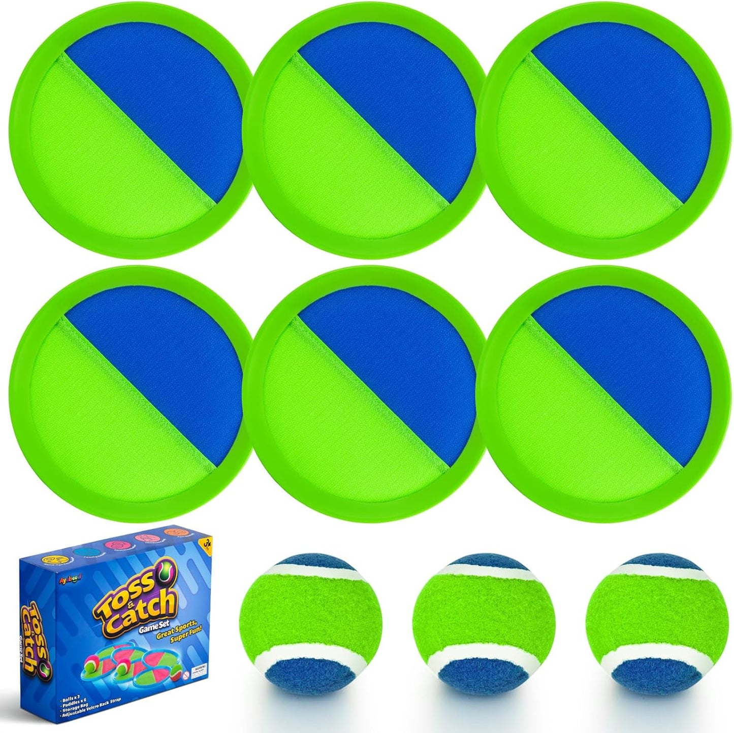 Ayeboovi Toss and Catch Ball Game Outdoor Beach Pool Toys for Kids Games 6 Paddle 3 Balls Pool Beach Lawn Yard Games 3 4 5 6 7 8+ Year Old Toddler Boys Girls Birthday Gift