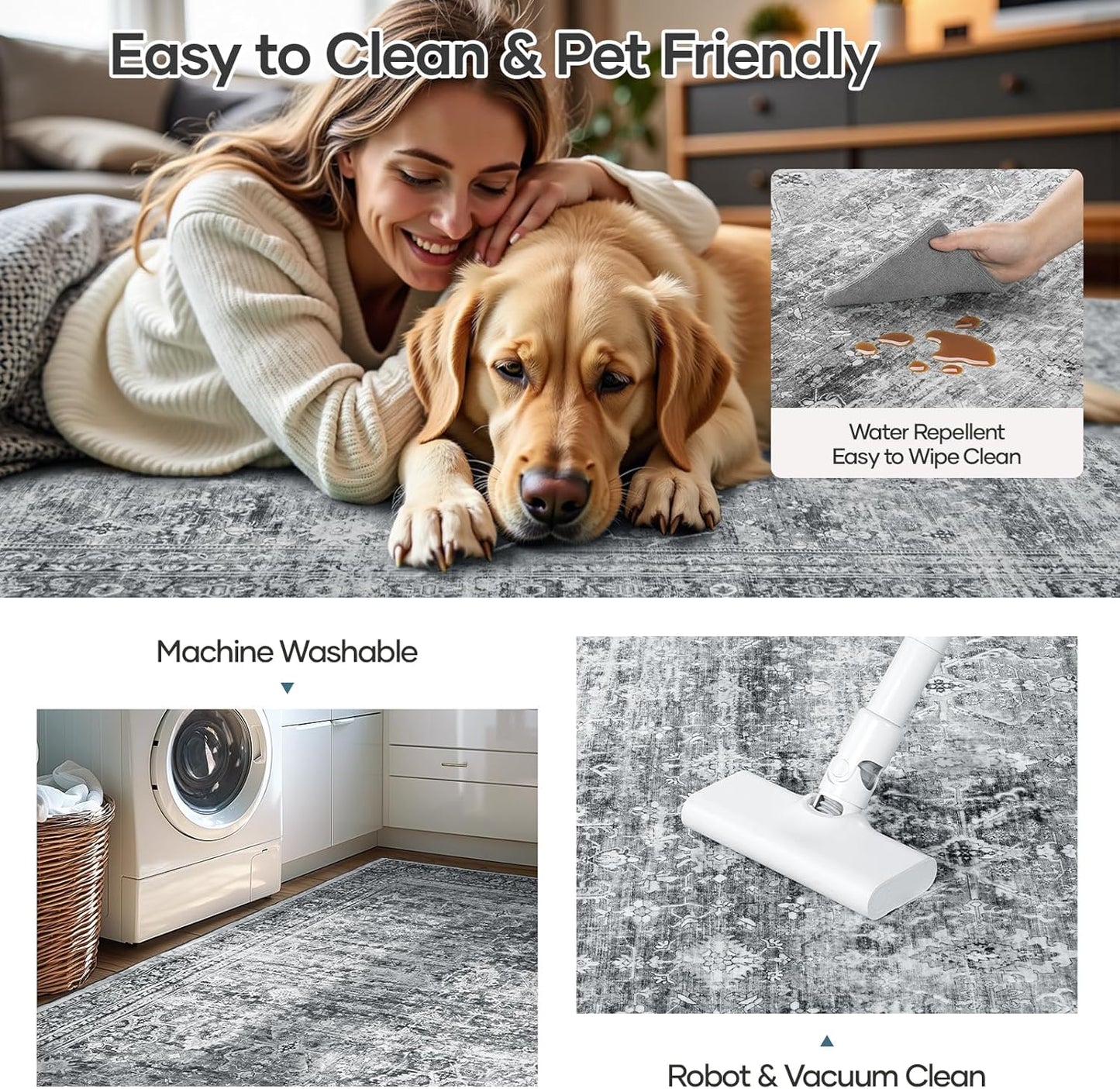 Lofus 6x9 Area Rug for Living Room,Grey Washable Area Rugs with Non-Slip Backing,Soft Neutral Carpets for Bedroom Dining Room Home Office Indoor Nursery