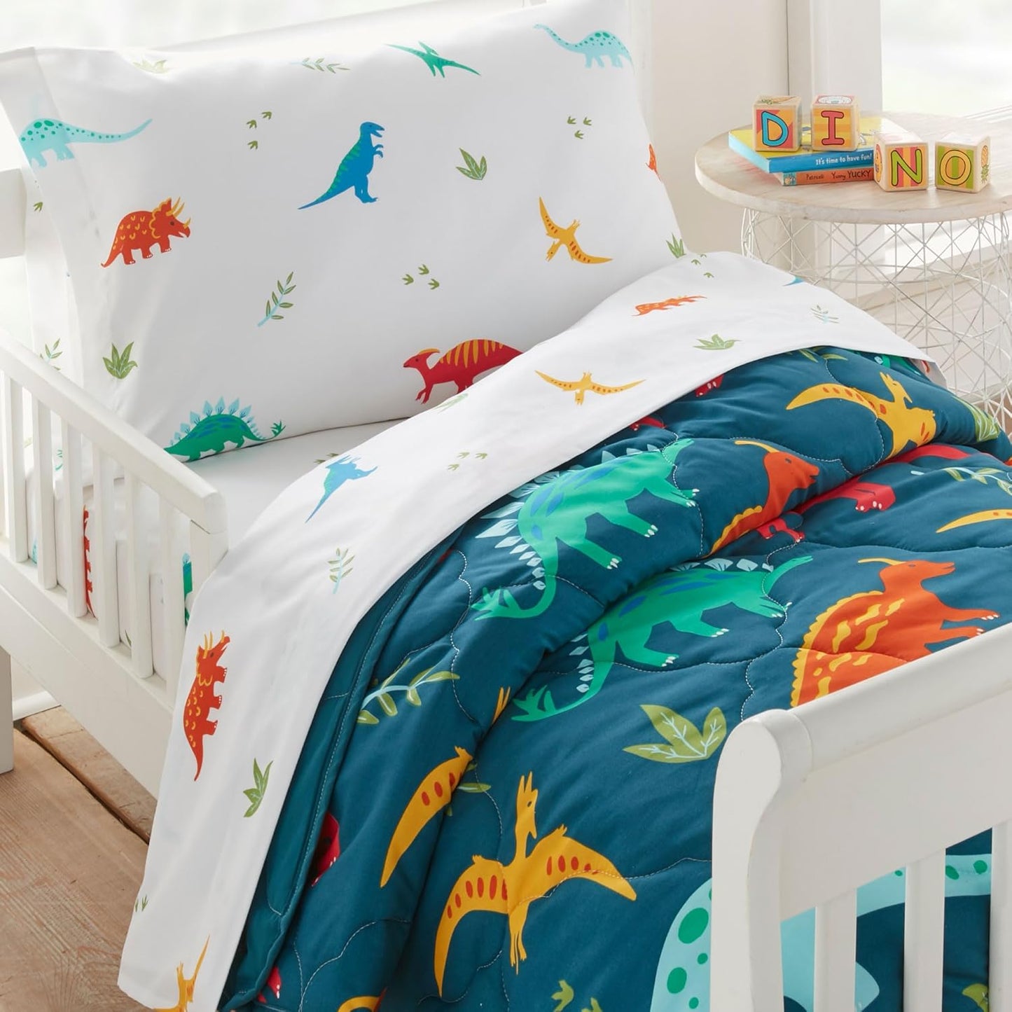 Wildkin Toddler Bed in a Bag – 4-Piece Microfiber Bedding Set with Comforter, Pillowcase & Sheets - Jurassic Dinosaurs