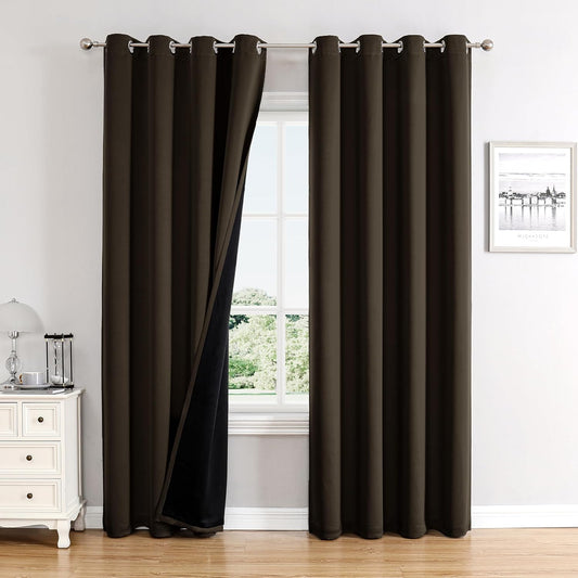 ChrisDowa 100% Blackout Curtains 102 inch Long for Bedroom with Black Liner, 2 Thick Layers Total Blackout Thermal Insulated Grommet Window Curtains 2 Panels Set (Brown, 52 x 102 Inch)