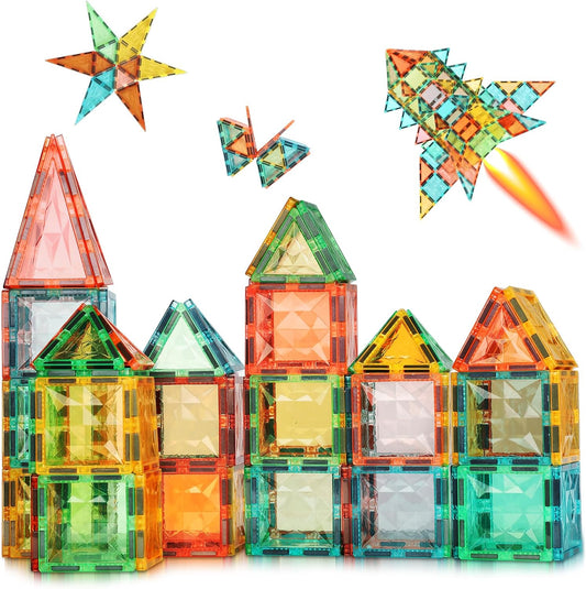 Magnetic Tiles,Magnet Building Blocks Construction Stacking Educational Toy Creative Playboard for Kids Ages 3+ (032 Pieces)