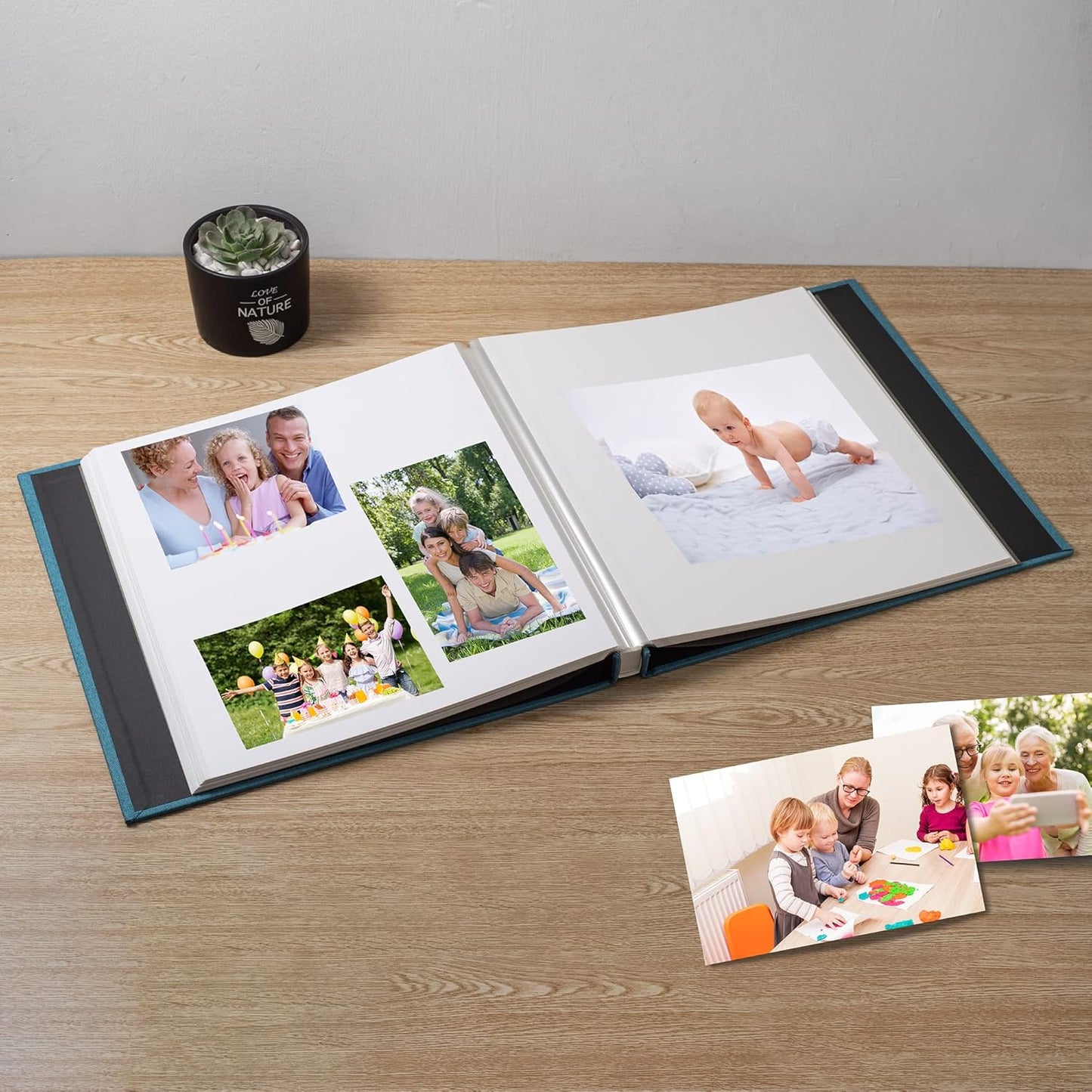 Large Photo Album Self Adhesive Scrapbook Album for 4×6 5×7 8×10 Pictures DIY Magnetic Linen Cover Album 60 Pages for Family Wedding Gifts with Metal Pen and Plastic Board