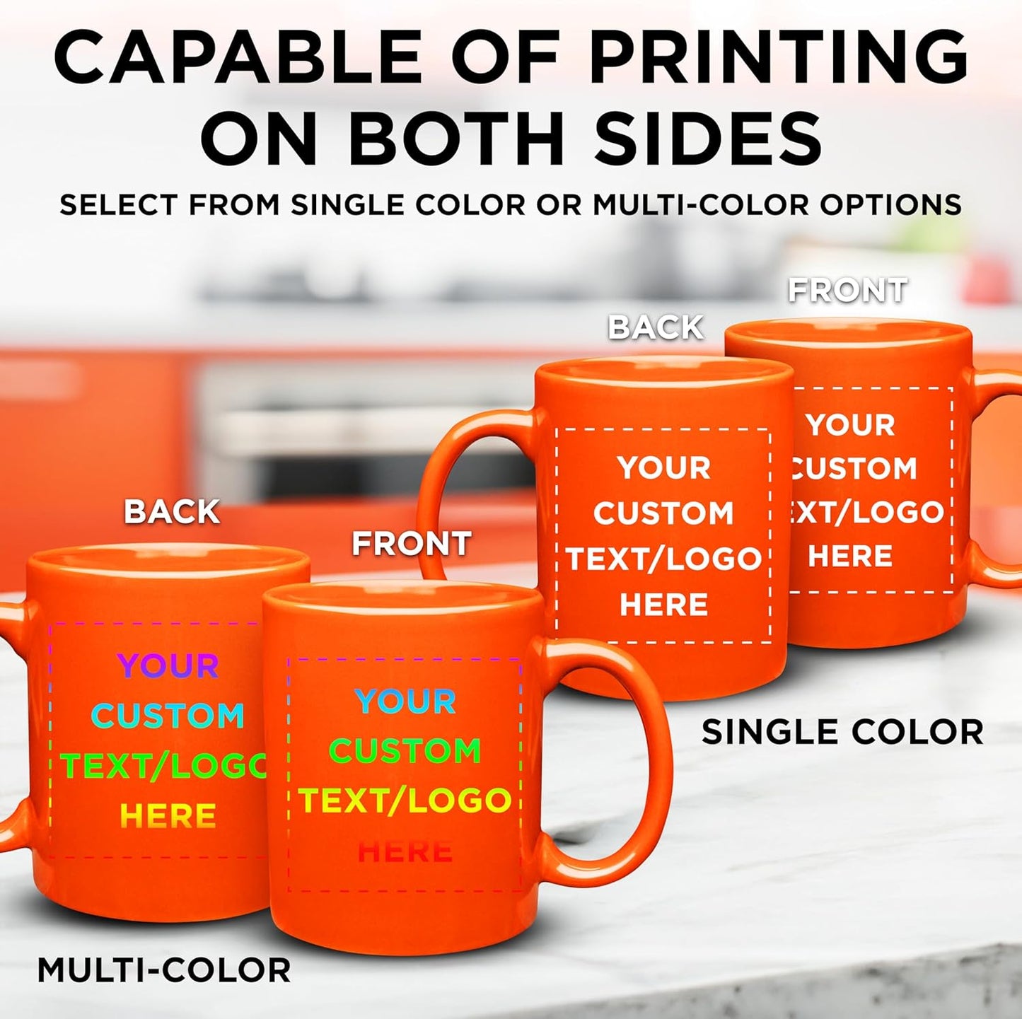 Custom Ceramic Coffee Mugs 11 oz. Set of 10, Personalized Bulk Pack - Coffee cup set, Iced coffee cup, Gaming mug - Princeton Orange