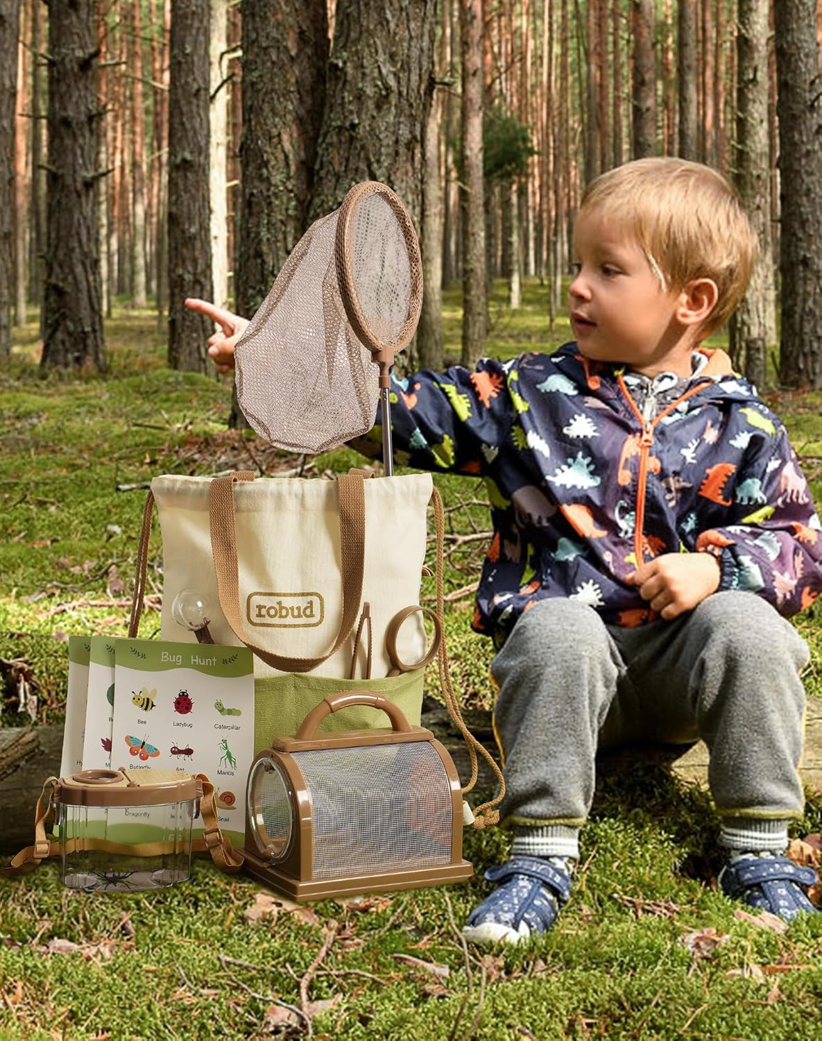 ROBUD Kids Explorer Kit, Bug Catcher Kit with Bag Kit, Outdoor Exploration Set for Camping, Montessroi Toy for Kids Coming Closer to Nature，WRP07