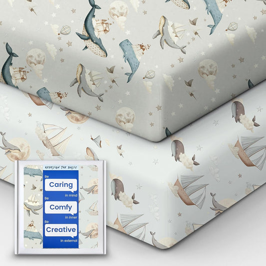 Premium Fitted Baby Boy Crib Sheets for Standard Crib Mattress - Ultra-Soft Jersey Knit Crib Mattress Sheet, Safe and Snug, Durable, Stylish Crib Sheet, 28''x52''x9'' Extra Deep Pocket (Whale Dreams)