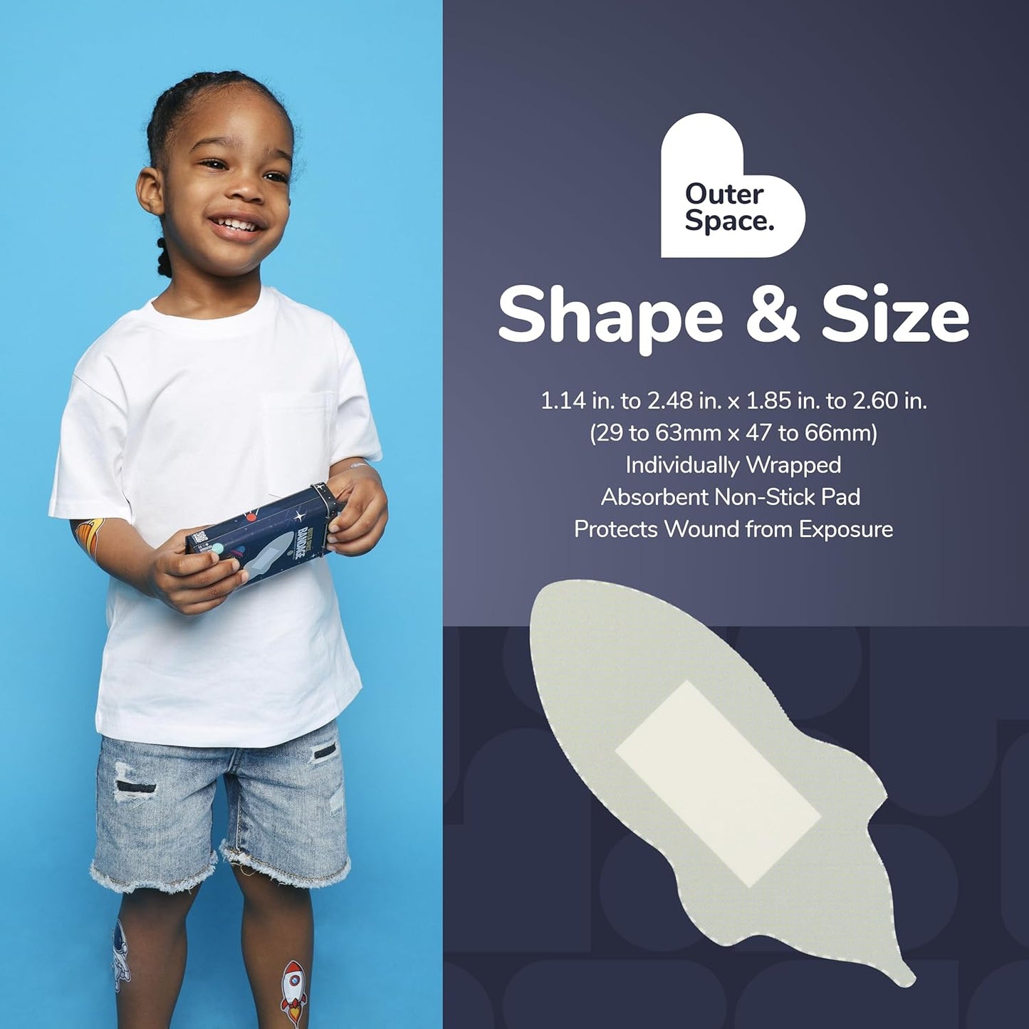 BioSwiss Bandages, Outer Space Shaped Self Adhesive Bandage, Latex Free Sterile Wound Care, Fun First Aid Kit Supplies for Kids and Adults, 24 Count