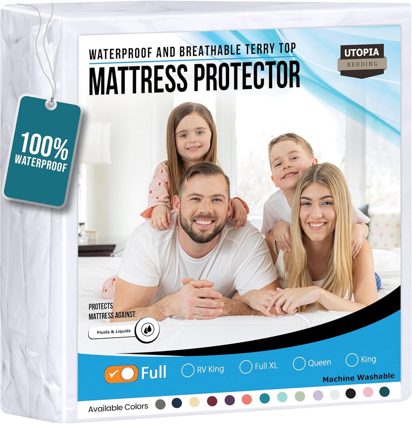 Utopia Bedding Waterproof Mattress Protector Full Size, Premium Terry Mattress Cover 200 GSM, Breathable, Fitted Style with Stretchable Pockets (White)