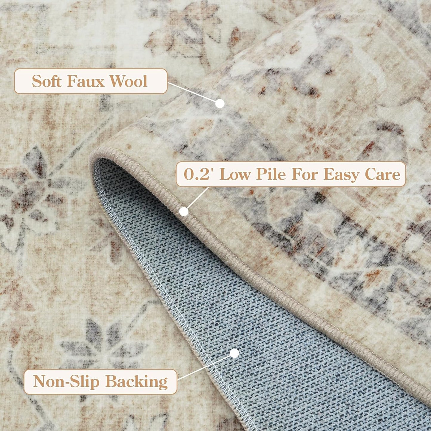 LIVEBOX Washable Area Rug 10x14 Rugs for Living Room Bedroom, Non-Slip Boho Neutral Carpet for Dining Room Office, Low-Pile Farmhouse Soft Carpets for Kids Nursery Room Playroom, Tan