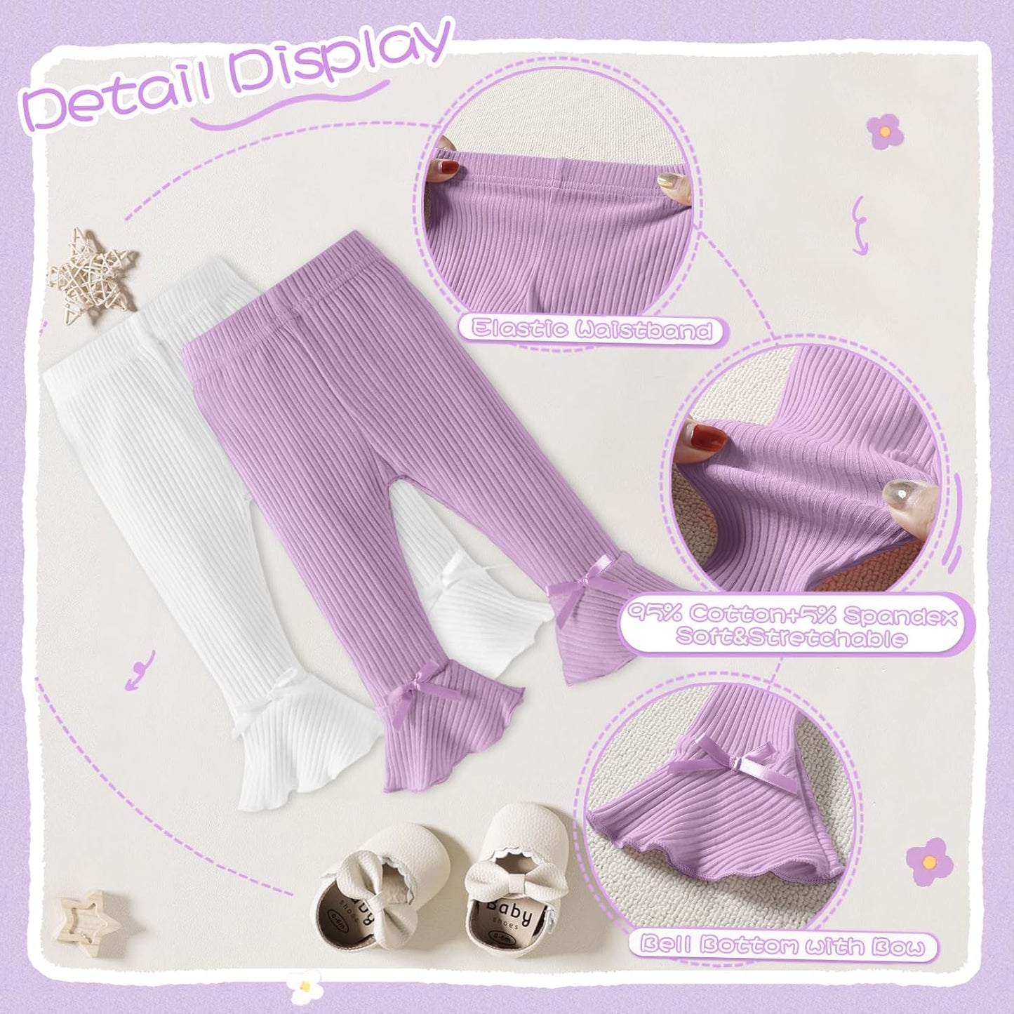 Newborn Toddler Baby Girl Pants Leggings Ribbed Straight Flare Infant Girl Pants Leggings Bell Bottoms 5 Packs