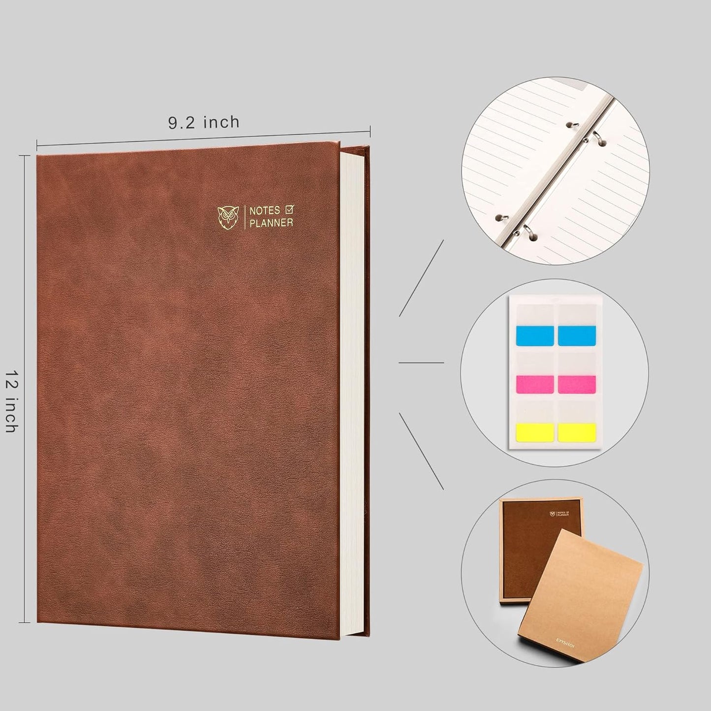 EMSHOI Undated Daily Planner - A4 Large to Do List Notebook Appointment Book for Productivity Time Management, with Hourly Planner Refills, Hardcover Binder Leather Journal - 240 Pages, 8.5x11