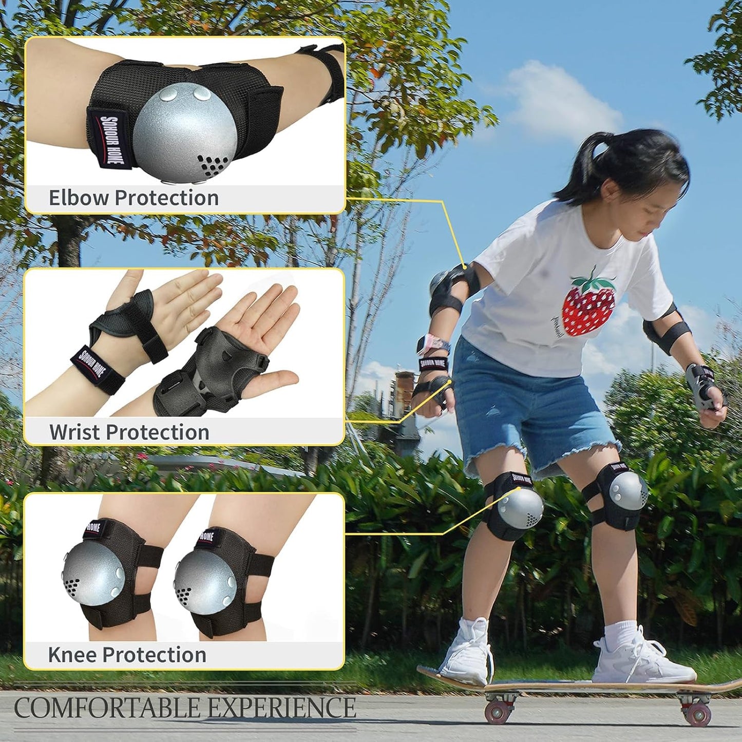 Youth/Kids Knee Pads Elbow Pads Wrist Guards Protective Gear Set for 3-15 Years Child Roller Skates, Skateboard, Cycling, Inline Skating, BMX Bike, Balance Bike, Scooter Riding and Other Outdoor Sports