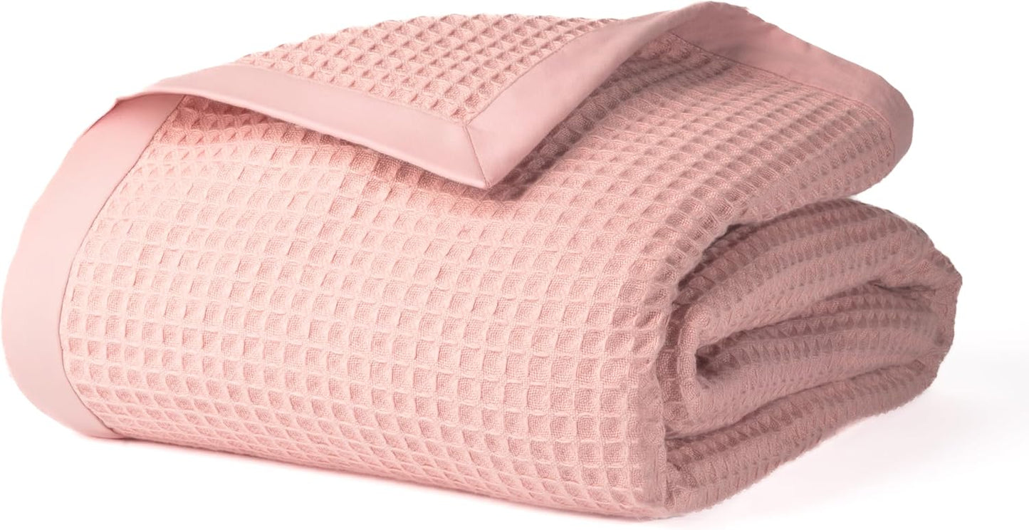 Salt Earth GOTS Certified 100% Organic Cotton Throw Blanket, 60" X 80" Blankets & Throws for Bed, Throw Blanket for Couch,Modern & Cozy Blanket, All Season Waffle Blanket, Soft Blanket (Misty Rose)