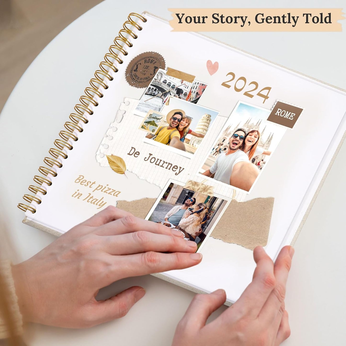 Scrapbook Photo Album Linen Cover, 10 x 10 Inch Hardcover Kraft White Pages Memory Book, for Travel Wedding Guest Book Christmas Baby Shower (40 Sheets/ 80 Pages,Beige)