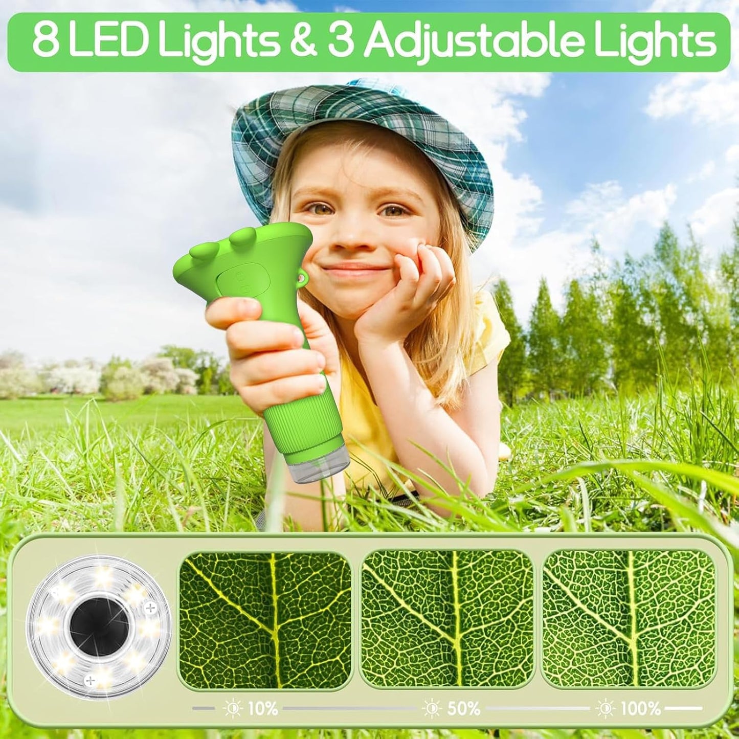 Kids Microscope Pocket Microscope -1000X Portable Microscope for Kid | Photo and Video Mini Microscopes | 2'' Digital Little Scientist Microscopes for 3-10 Age Years Old Boys Girls Toys Gifts (Green)