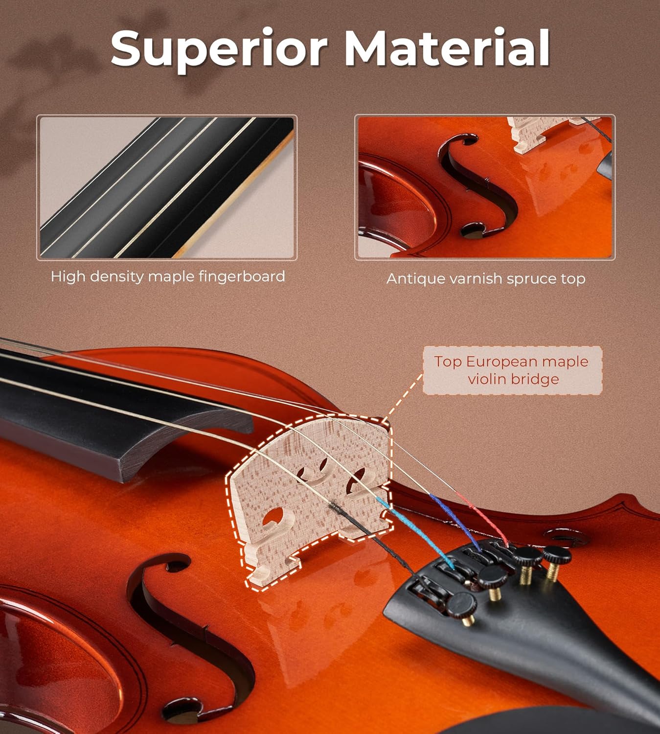 Vangoa Violin 4/4 Full Size Fiddle Set, Handcrafted Spruce Acoustic Violins Bundle Kit for Beginners Adults Kids 11+, Starter Violin Outfit with Hard Case, Strings, Bow, Tuner, Mute, Notes Sticker