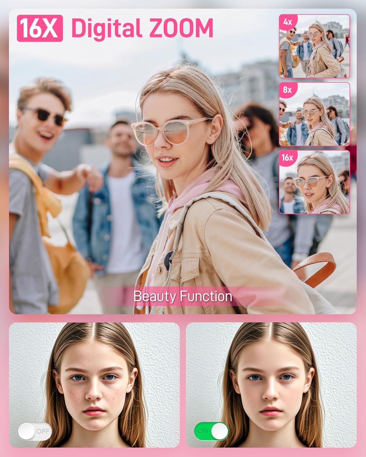 Digital Camera, FHD 1080P Kids Camera Digital with 16x Zoom Anti Shake, 32GB Card, 4K 48MP Portable Compact Point and Shoot Cameras, Vintage Small Camera for Teens Beginner Kids Present