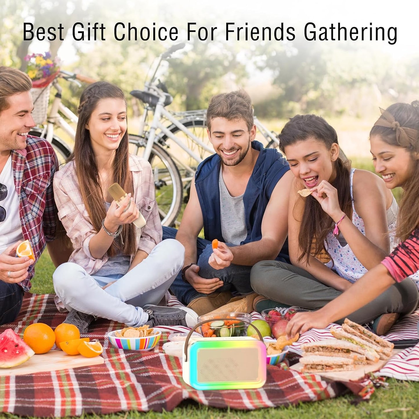 Mini Karaoke Machine,Funny Toys Christmas Birthday Gifts for Kids Age 4-12 Girls,Boys,Adults, Karaoke Microphone Toys for 4,5,6,7,8,9,10,11,12+ Year Old Girls Boys (Beige 1 mic -Rainbow Lights)