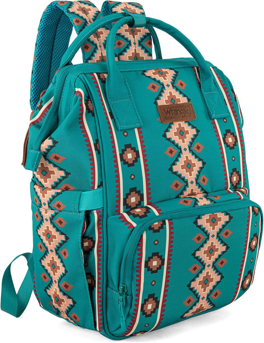 Wrangler Aztec Backpack Organized Daypack Travel Baby Bag with Stroller Strap and Side Bottle Pockets