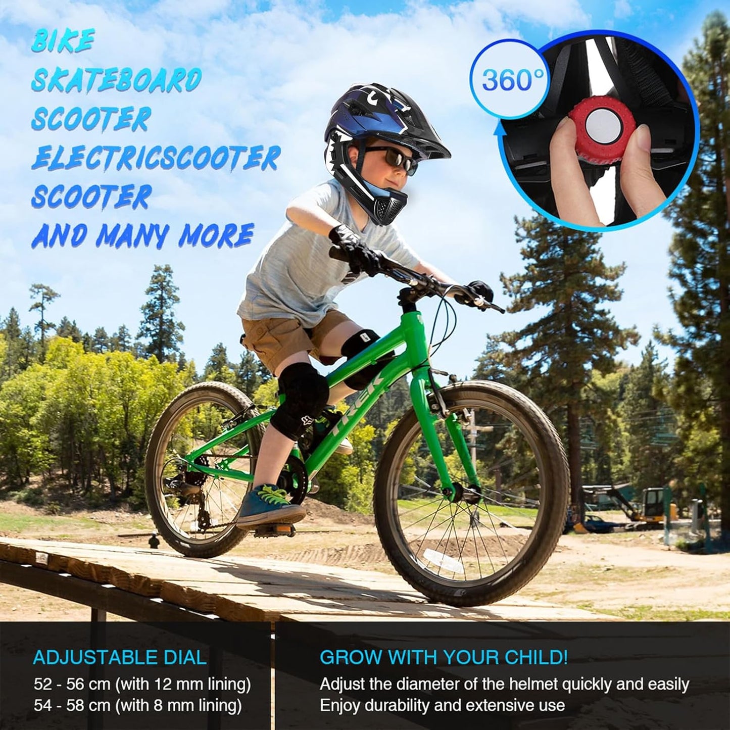 Lixada Kids Bike Helmet Adjustable Detachable Full Face Helmet for Cycling Helmet for Children Bicycle, Skateboard, Scooter, Protective Gear (20.5-22 Inches)