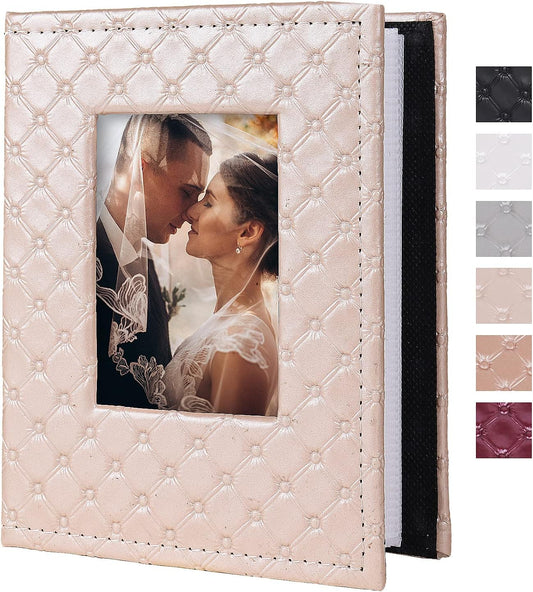 RECUTMS Photo Album 4x6 100 Pockets Photos, Button Grain PU Leather Photo Books Small Picture Album for Baby Family Wedding Christmas Photo Albums Holds 100 Vertical Photos （Pink）