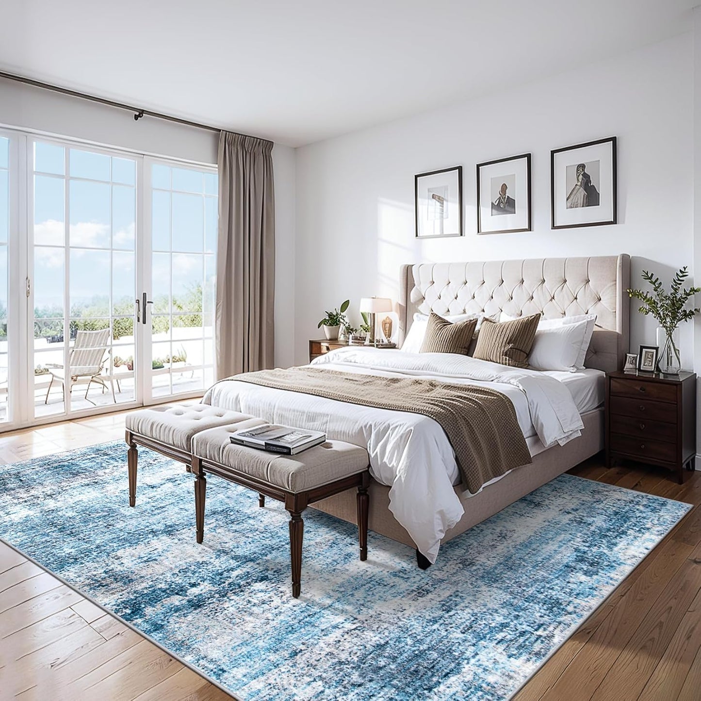 Area Rugs 10x12 Living Room - Washable Rug Modern Abstract Soft Large Neutral Non-Slip Carpet Indoor Floor Thin Carpets for Bedroom Dining Room Farmhouse Nursery Home Office Blue Grey