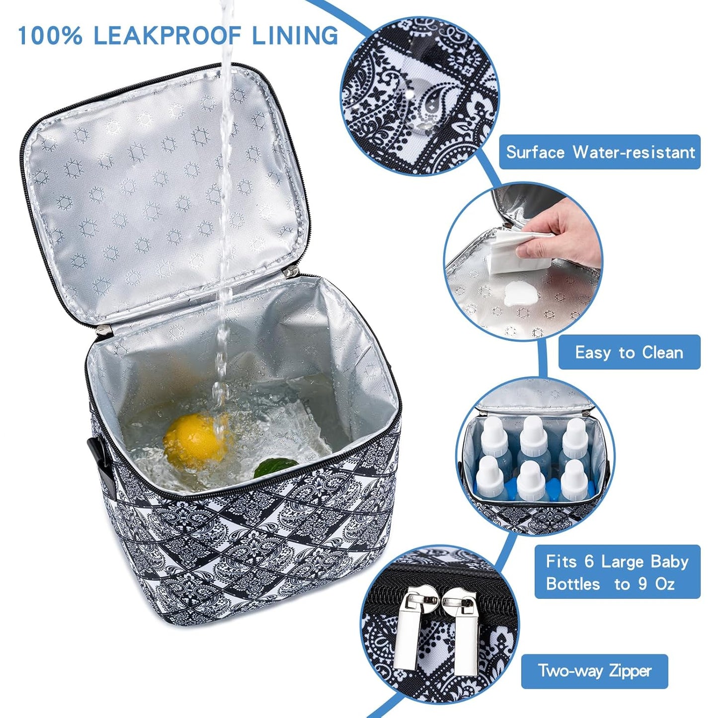 Breastmilk Cooler Bag with Ice Pack Fits 6 Baby Bottles Up to 9 Ounce, Baby Bottle Bag with Shoulder Strap for Nursing Mom Daycare, Black