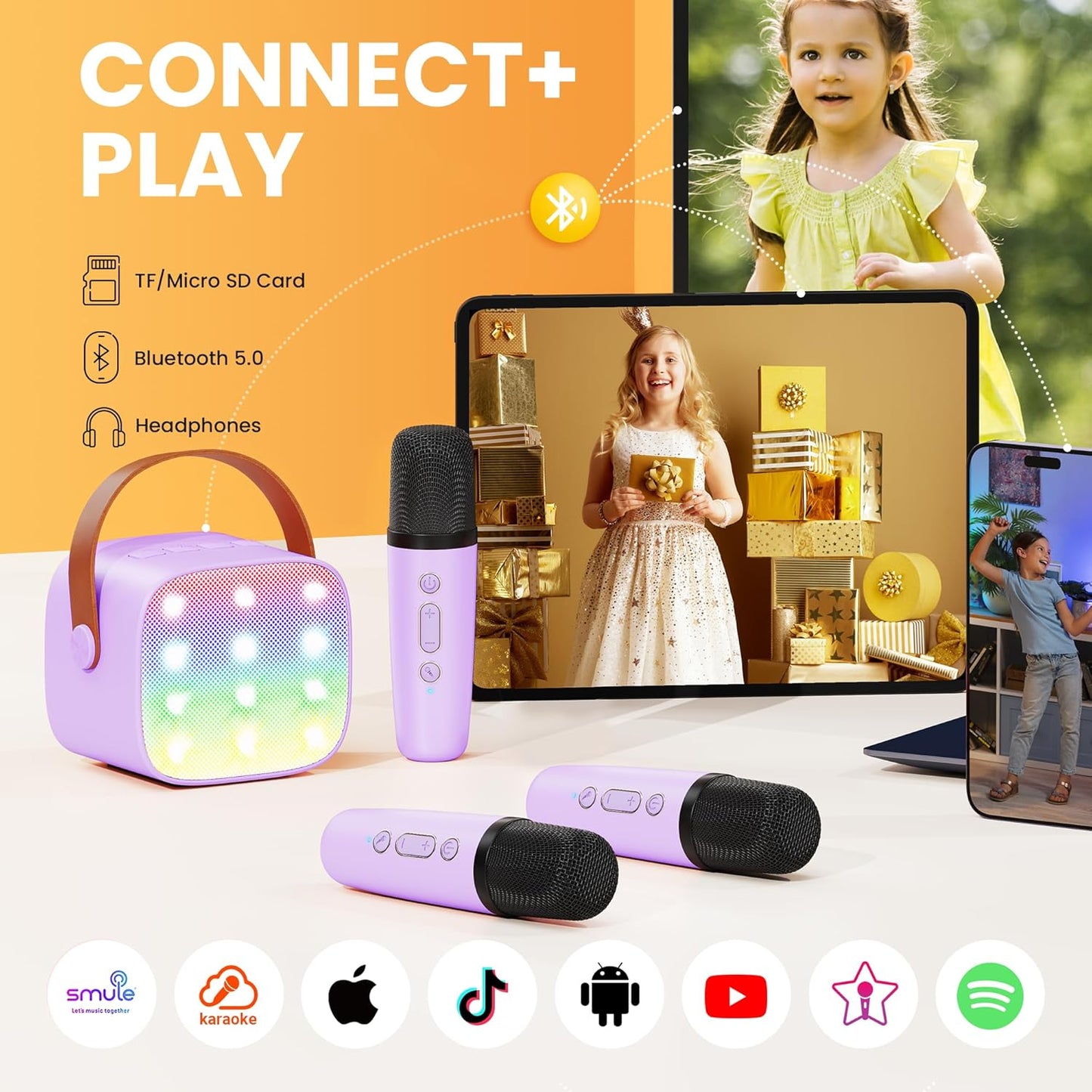 YLL Mini Karaoke Machine for Kids Adults: Portable Loud Speaker with 3 Wireless Microphones -Most Popular Birthday Party Gifts for Girls Boys 3, 4, 5, 6, 7, 8, 9, 10,11+ Year Old Toys (Purple-3 Mics)
