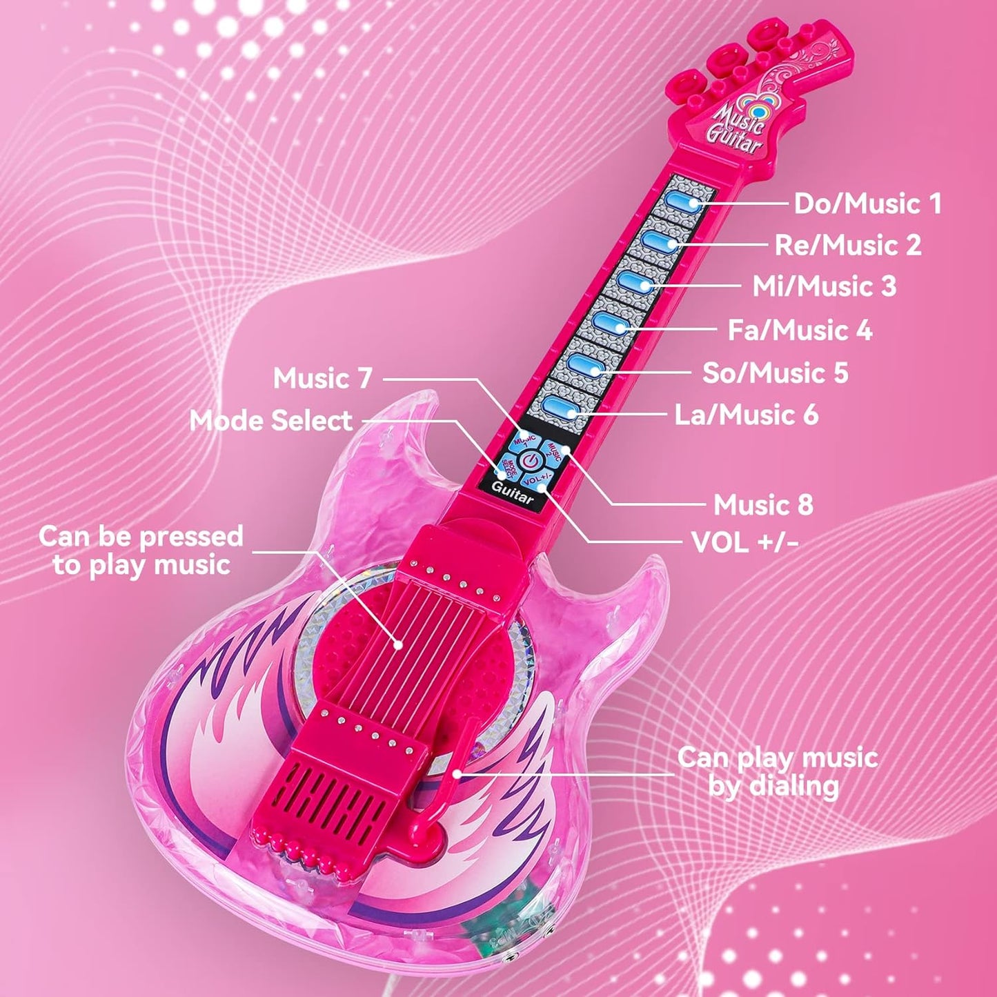 Guitar and Microphone Play Set for Girls,Karaoke Machine with Music&Light,Microphone Toys with Stand,Adjustable Height Guitar Toys for Kids,Toddlers,Child(Red)