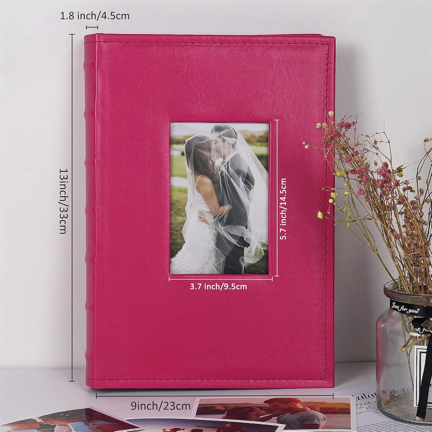 RECUTMS 4x6 Album Premium Leather Cover Photo Album Holds 300 Pockets Picture Family Photo Albums Wedding Picture Album Travel Adventure Photo Picture Album (Pink)