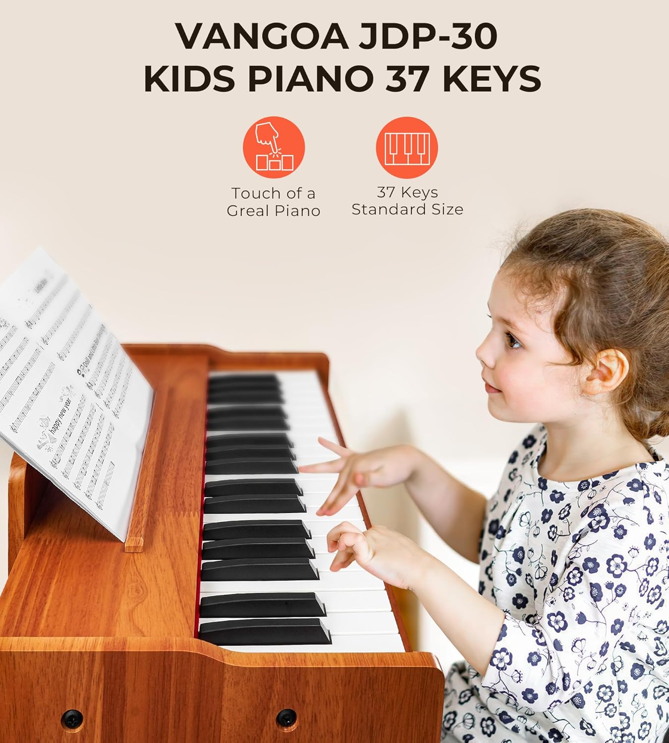 Vangoa Kids Piano Keyboard, 37 Keys Wood Digital Piano for Kids, Music Educational Instrument Toy, for Girls and Boys, Solid Wood Yellow